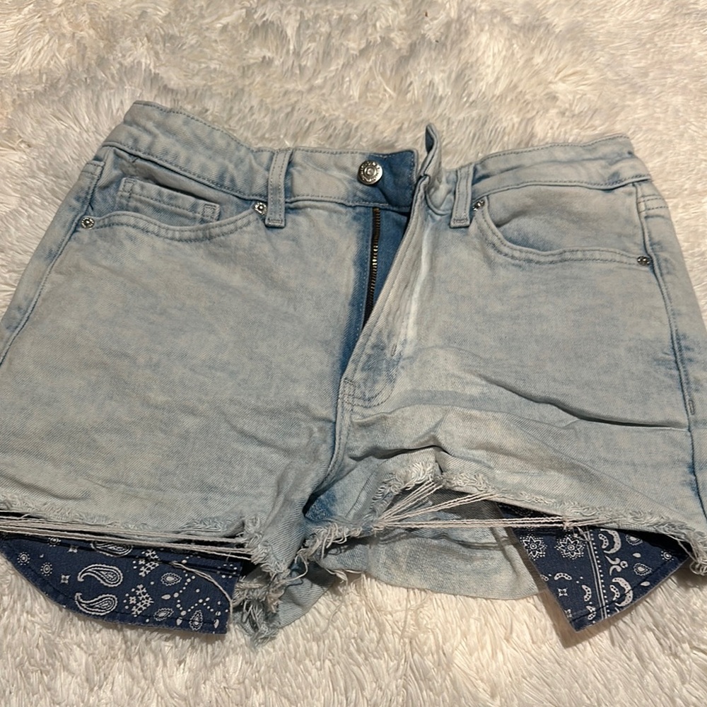 Light Wash Denim Shorts with Bandana Detail